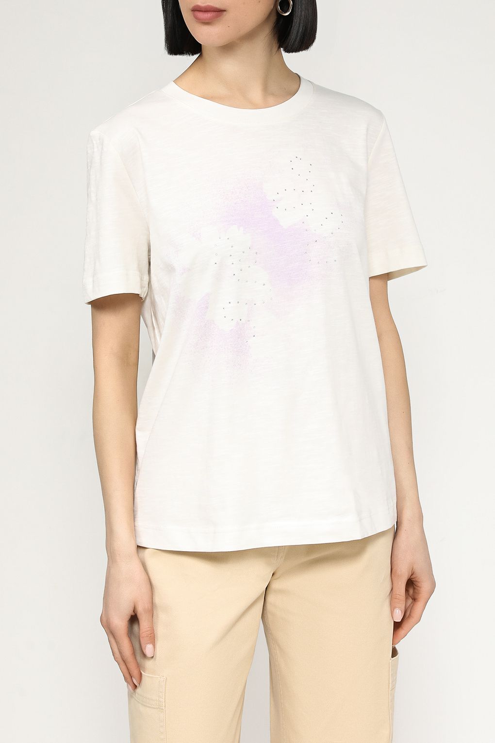 

Футболка женская Esprit Casual 024EE1K321 бежевая L, Бежевый, 024EE1K321