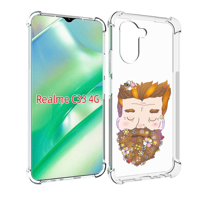 

Чехол MyPads мужчина с цветами в бороде для Realme C33 4G, Прозрачный, Tocco