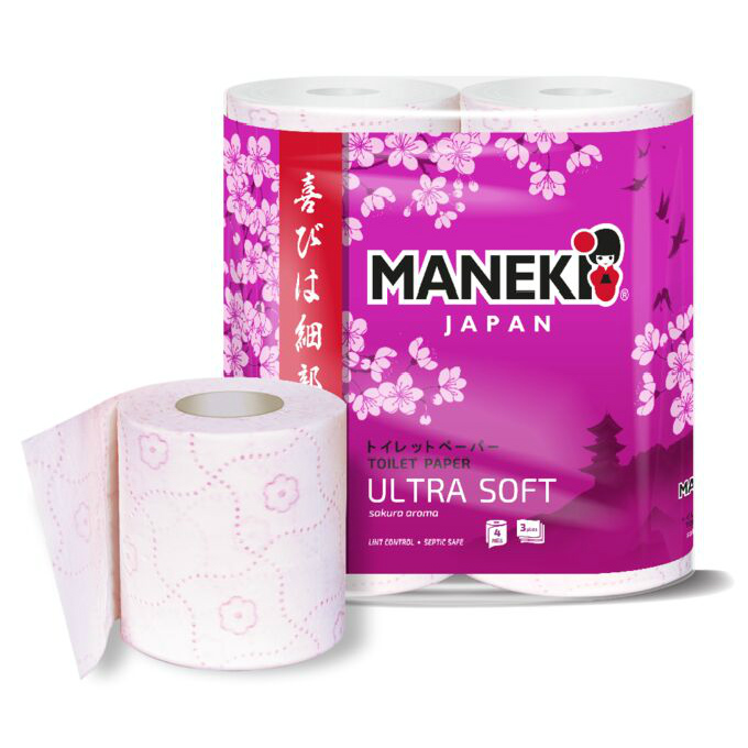 Бумага туалетная Maneki Sakura с роз.тиснением и ароматом cакуры 3 слоя 4 рул