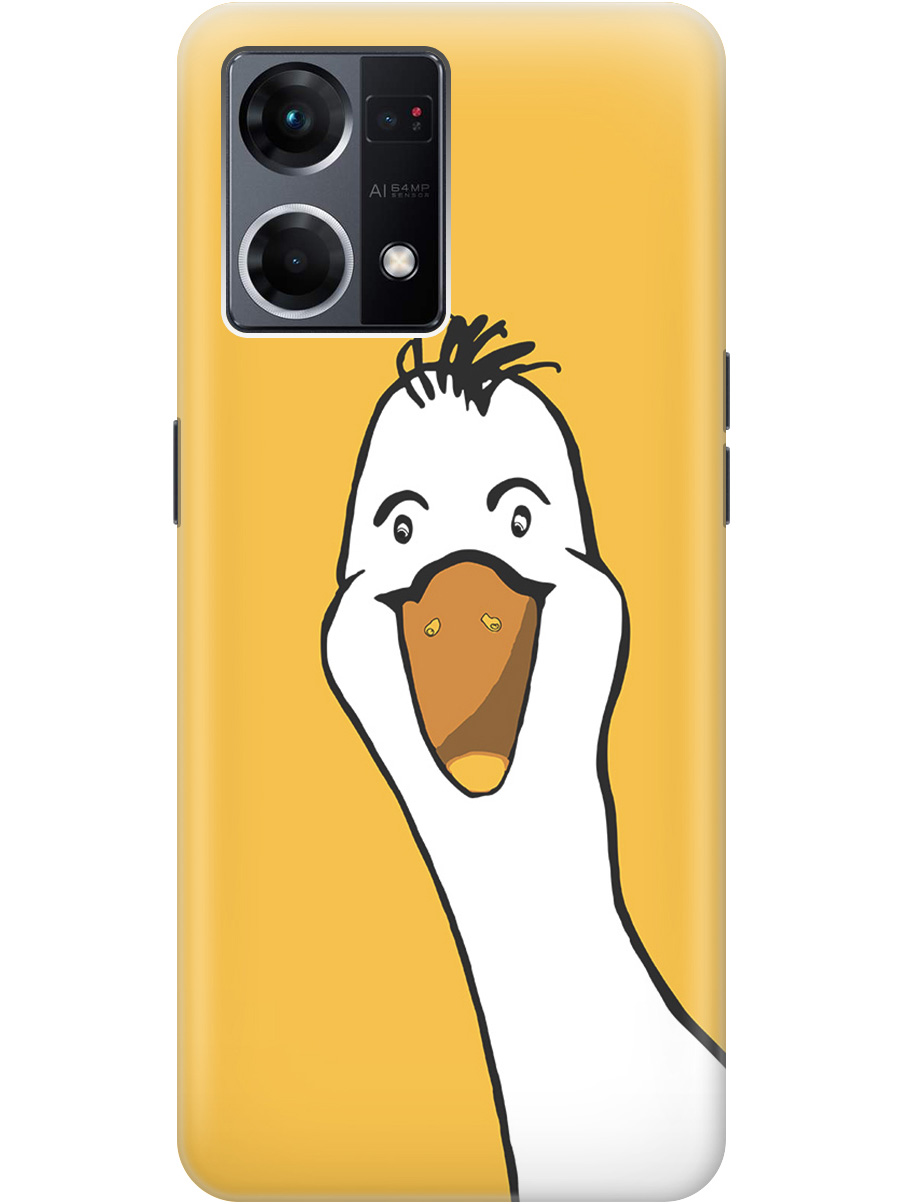 

Силиконовый чехол на OPPO Reno7 с рисунком "Забавный гусь", Белый;желтый, 20000484
