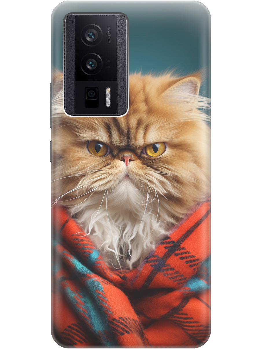 

Силиконовый чехол на Poco F5 Pro с рисунком "Недовольный котик", Красный;синий, 20000136
