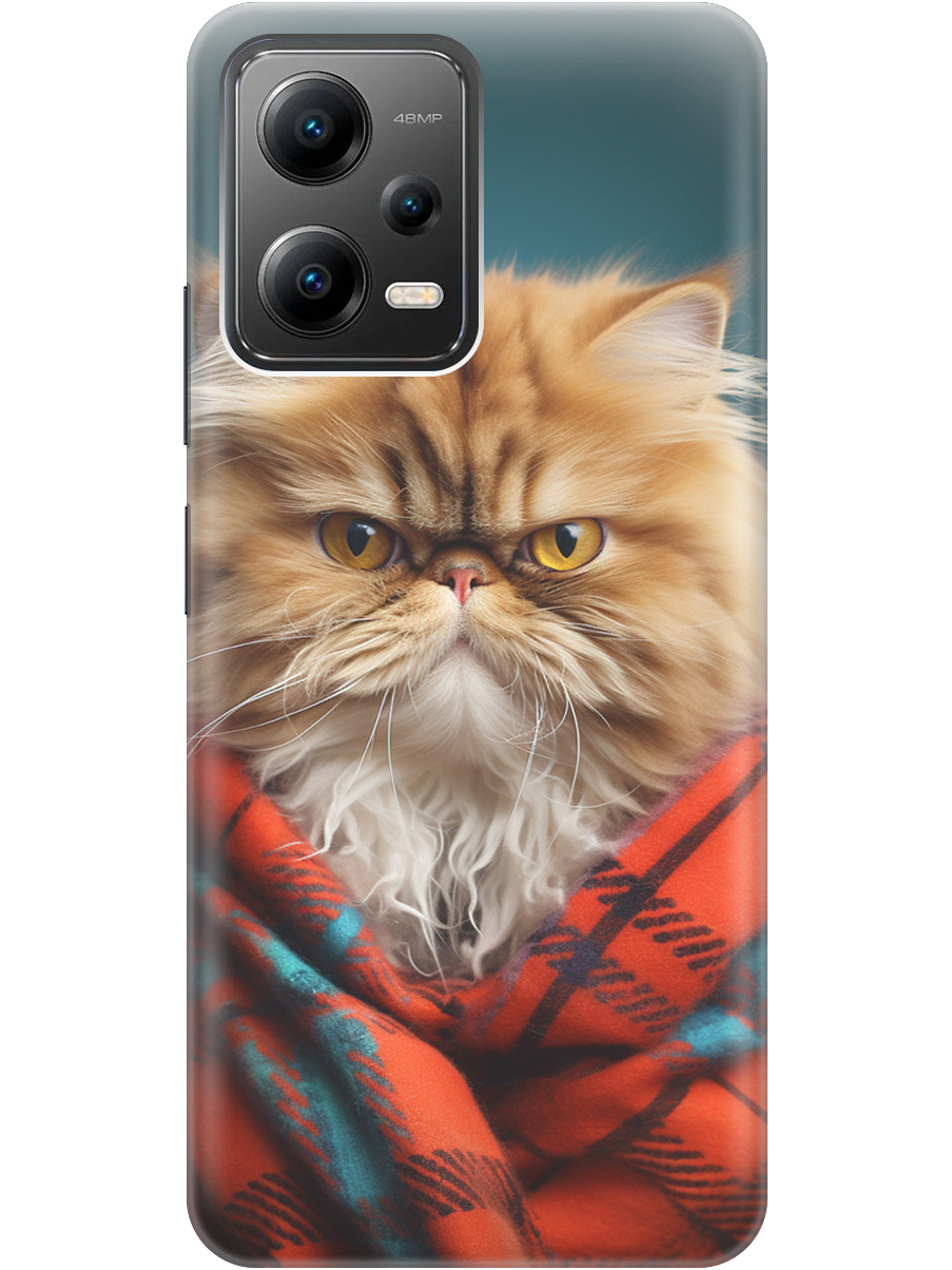 

Силиконовый чехол на Xiaomi Poco X5 5G с рисунком "Недовольный котик", Красный;синий, 20000535