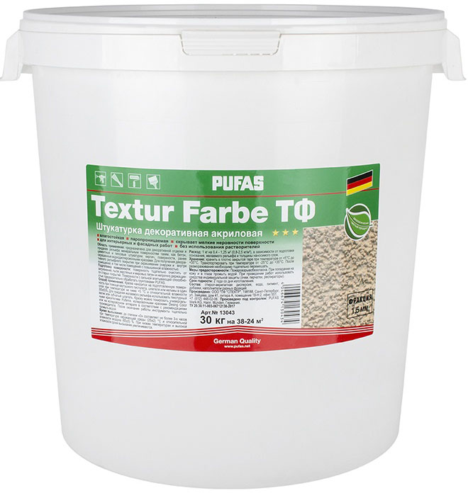 

PUFAS Textur Farbe Камешковая 1,5 штукатурка декоративная (20л=30кг), Белый