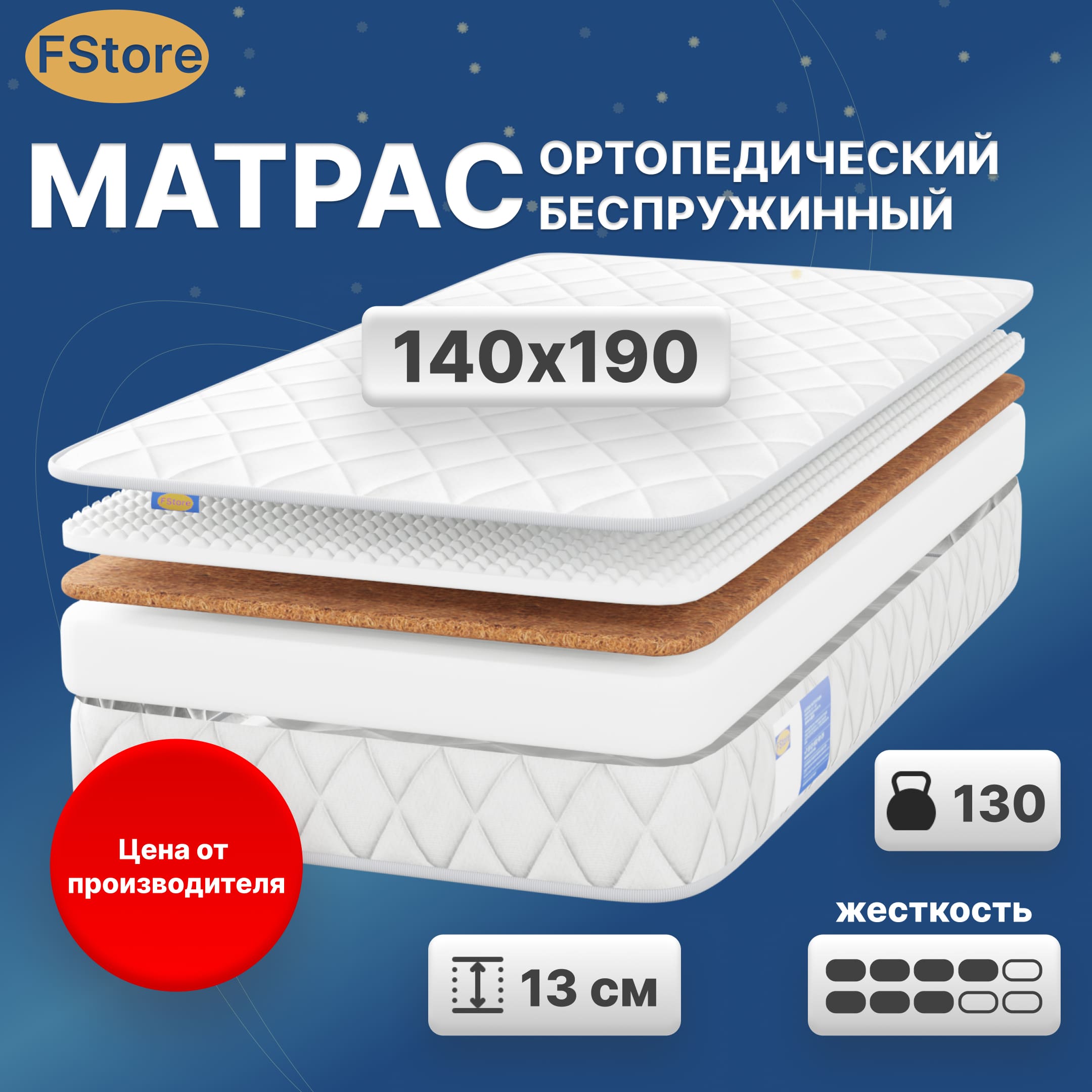 

Ортопедический матрас FStore Roll Active Deluxe, Беспружинный, 140х190 см, Белый, Roll Active Deluxe