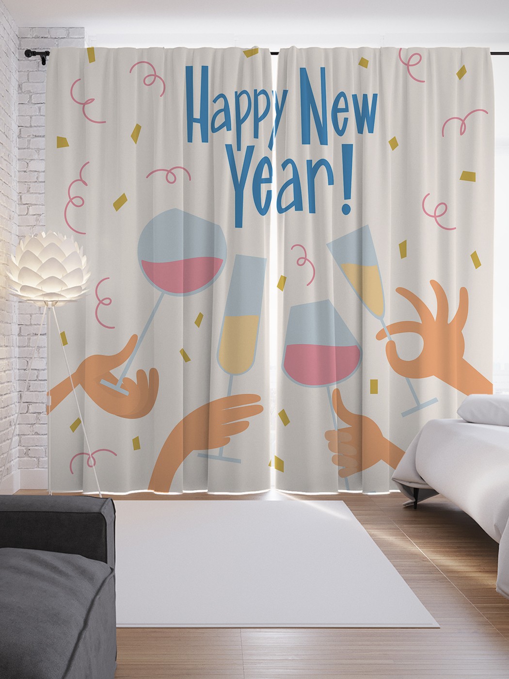 

Шторы JoyArty с фотопечатью "Новогодняя встреча" из сатена, 290х265 см, Новогодняя встреча