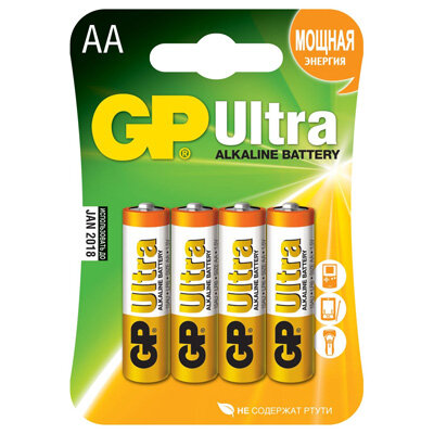 Батарейки GP Ultra AA/LR6 (4 штуки в упаковке), 173344 батарейки duracell lr6 2bl ultra power 2 шт б0038759