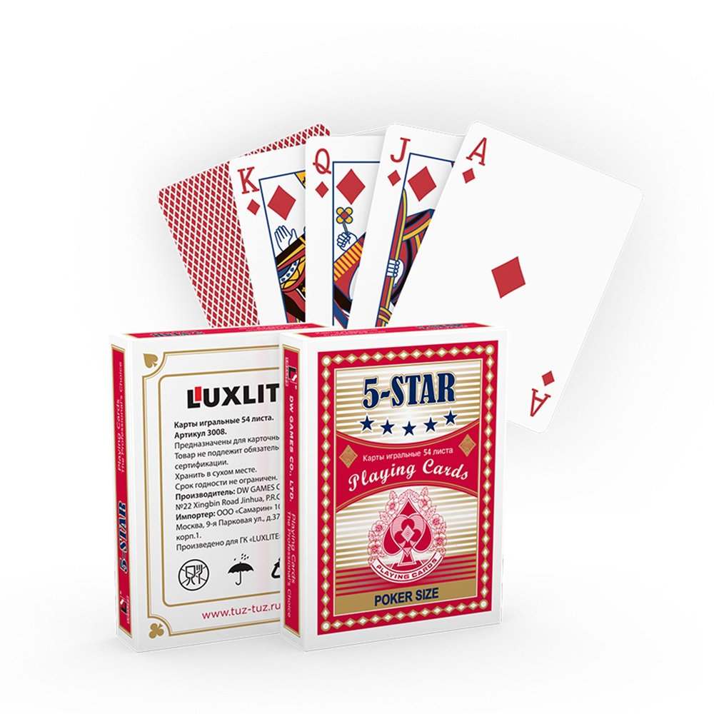 

Игральные карты с пластиковым покрытием Luxlite 5-STAR красная рубашка, 3008 5-STAR