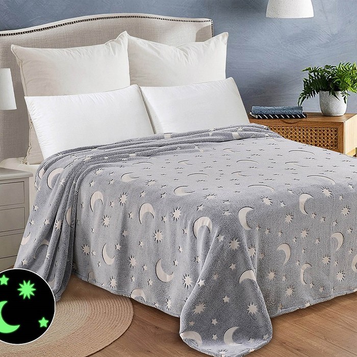 Текстильный городок Плед светящийся 150х200 см Месяц, велсофт 260г/м