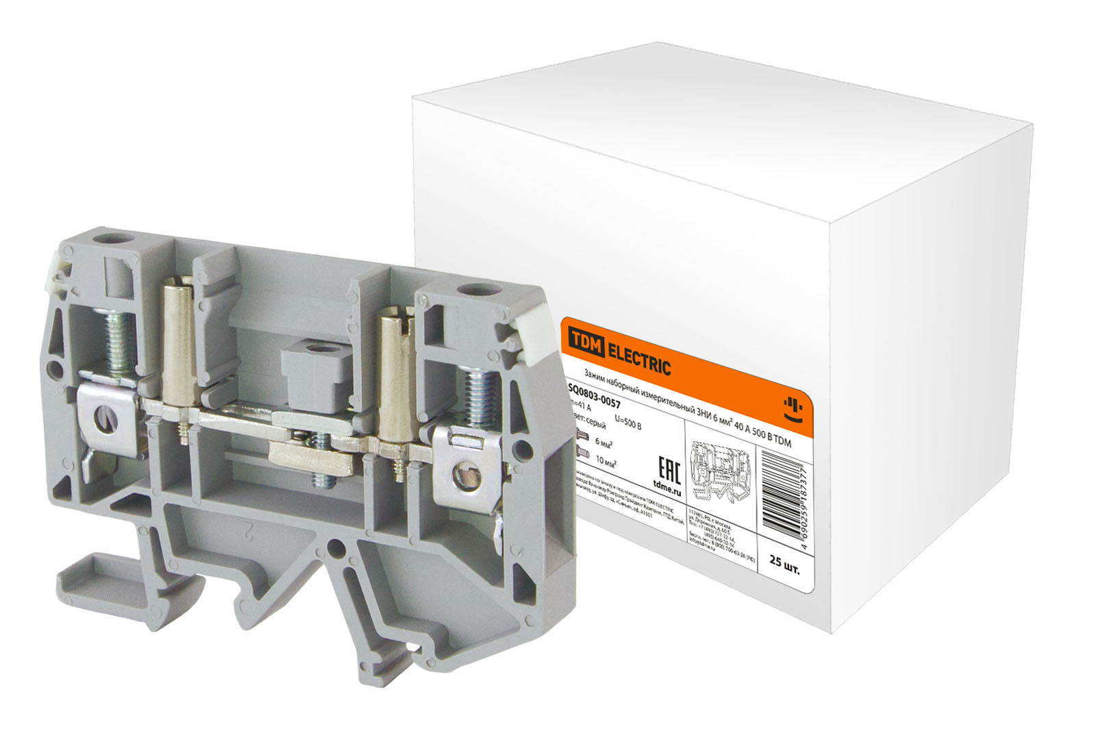 

Зажим наборный измерительный ЗНИ 6 мм2 40А 500В TDM ELECTRIC SQ0803-0057, Серый