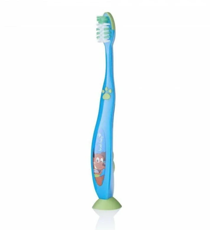 Зубная щетка Brush Baby FlossBrush BRB216 с присоской, голубая, от 6 лет