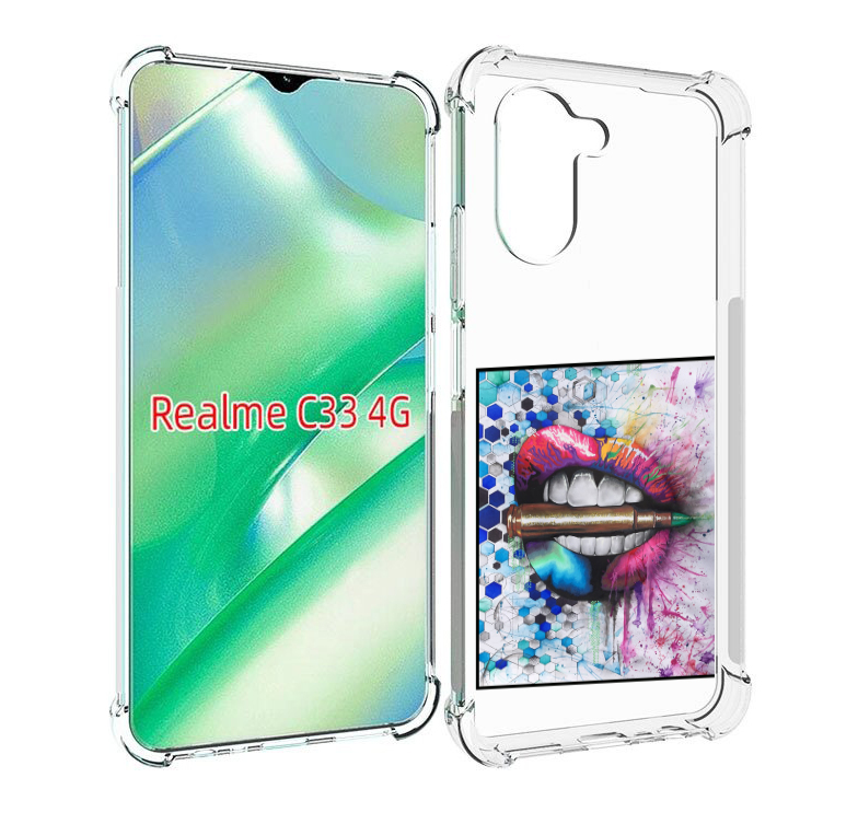 

Чехол MyPads разноцветные губы с пулей для Realme C33 4G, Прозрачный, Tocco