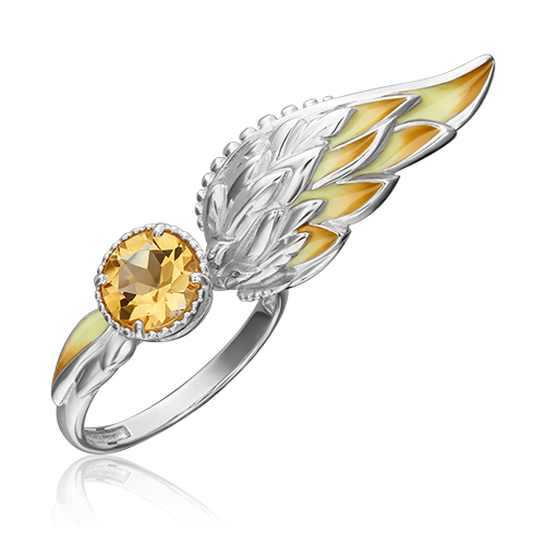 Кольцо из серебра с цитрином/эмалью р.18.5 PLATINA jewelry 01-5468-00-206-0200-68