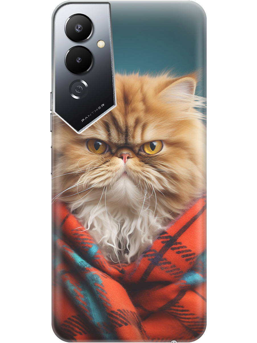 

Силиконовый чехол на Tecno Pova 4 с рисунком "Недовольный котик", Красный;синий, 20000595