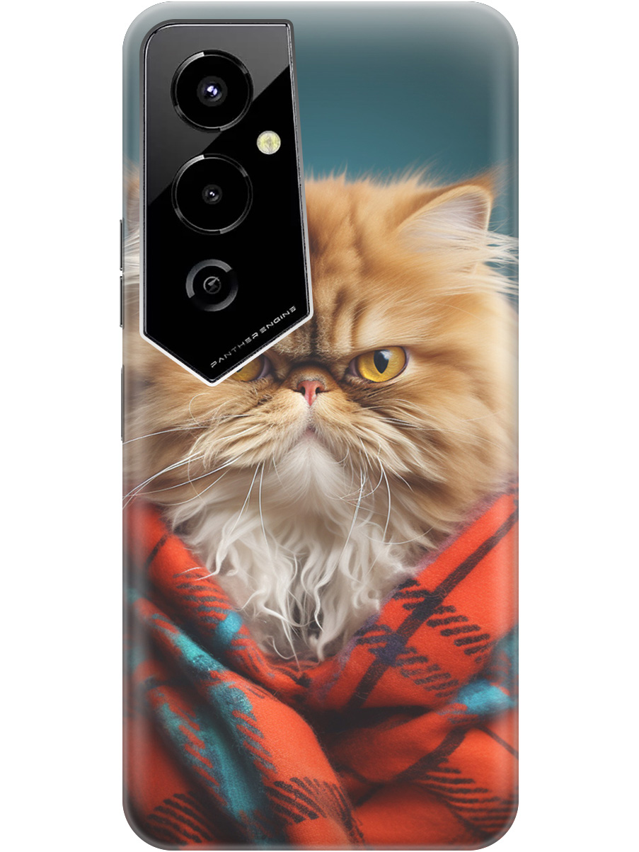 

Силиконовый чехол на Tecno Pova 4 Pro с рисунком "Недовольный котик", Красный;синий, 20000601
