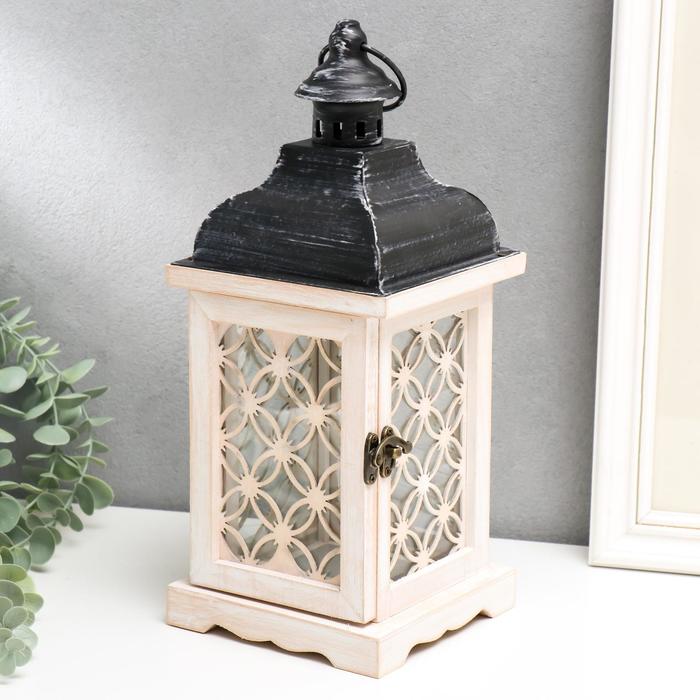 

Подсвечник дерево на 1 свечу Фонарь - витраж с узорами беж 33х13,4х13,4 см, Бежевый;черный