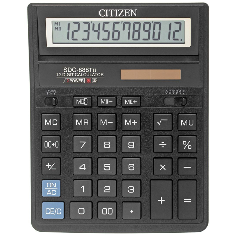 Калькулятор настольный Citizen SDC-888TII, бухгалтерский, 12 разрядов, черный