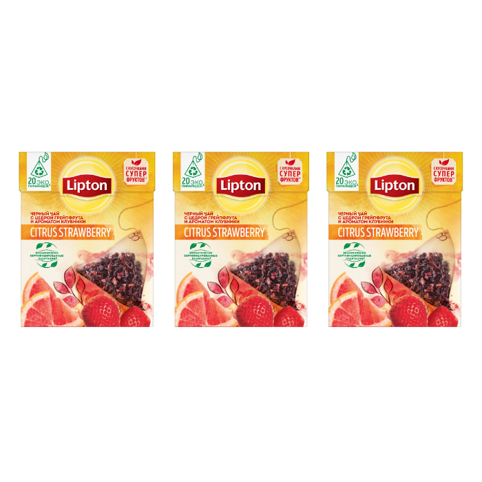

Чай черный Lipton Грейпфрут и Клубника 3 упаковки по 20 пирамидок