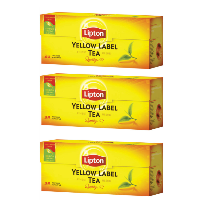 фото Чай черный lipton 3 упаковки по 25 пакетов