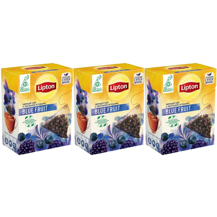 фото Чай черный lipton blue fruit 3 упаковки по 20 пирамидок