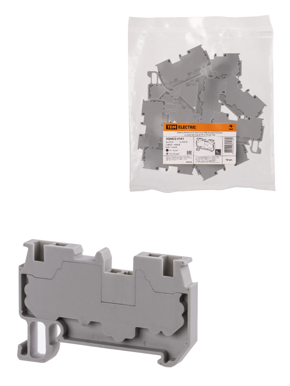 фото Зажим клеммный безвинтовой зкб быстрого зажима 2,5 мм2 24а серый tdm electriс sq0822-0161 tdm electric