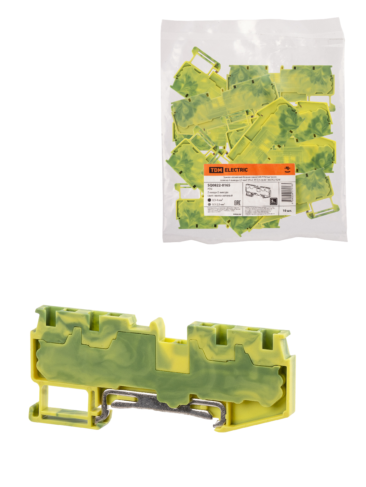фото Зажим клеммный безвинтовой зкб быстрого зажима 4 вывода 2,5 мм2 tdm electric sq0822-0165