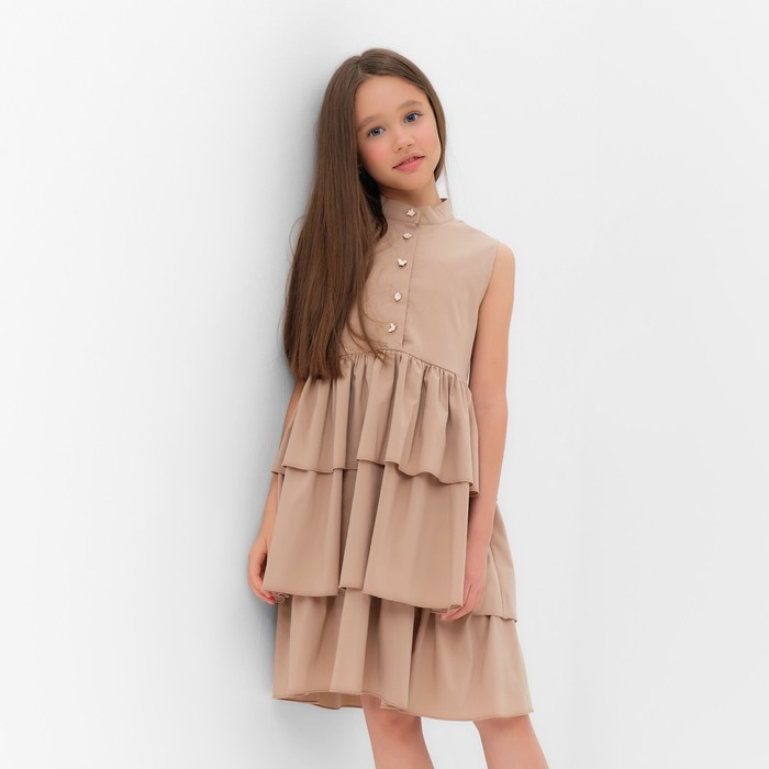 

Платье для девочки MINAKU: Cotton collection цвет бежевый, р-р 122