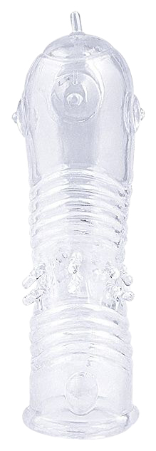 Прозрачная закрытая насадка на пенис с шипиками - 12,5 см.