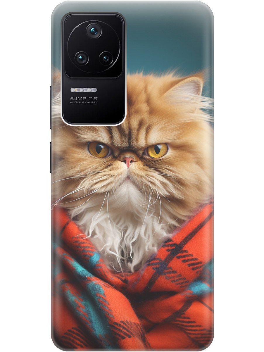 

Силиконовый чехол на Xiaomi Poco F4 с рисунком "Недовольный котик", Красный;синий, 20000488