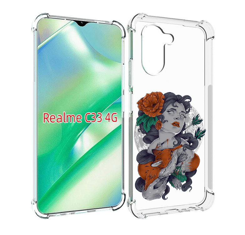 

Чехол MyPads темная девушка с лисой для Realme C33 4G, Прозрачный, Tocco