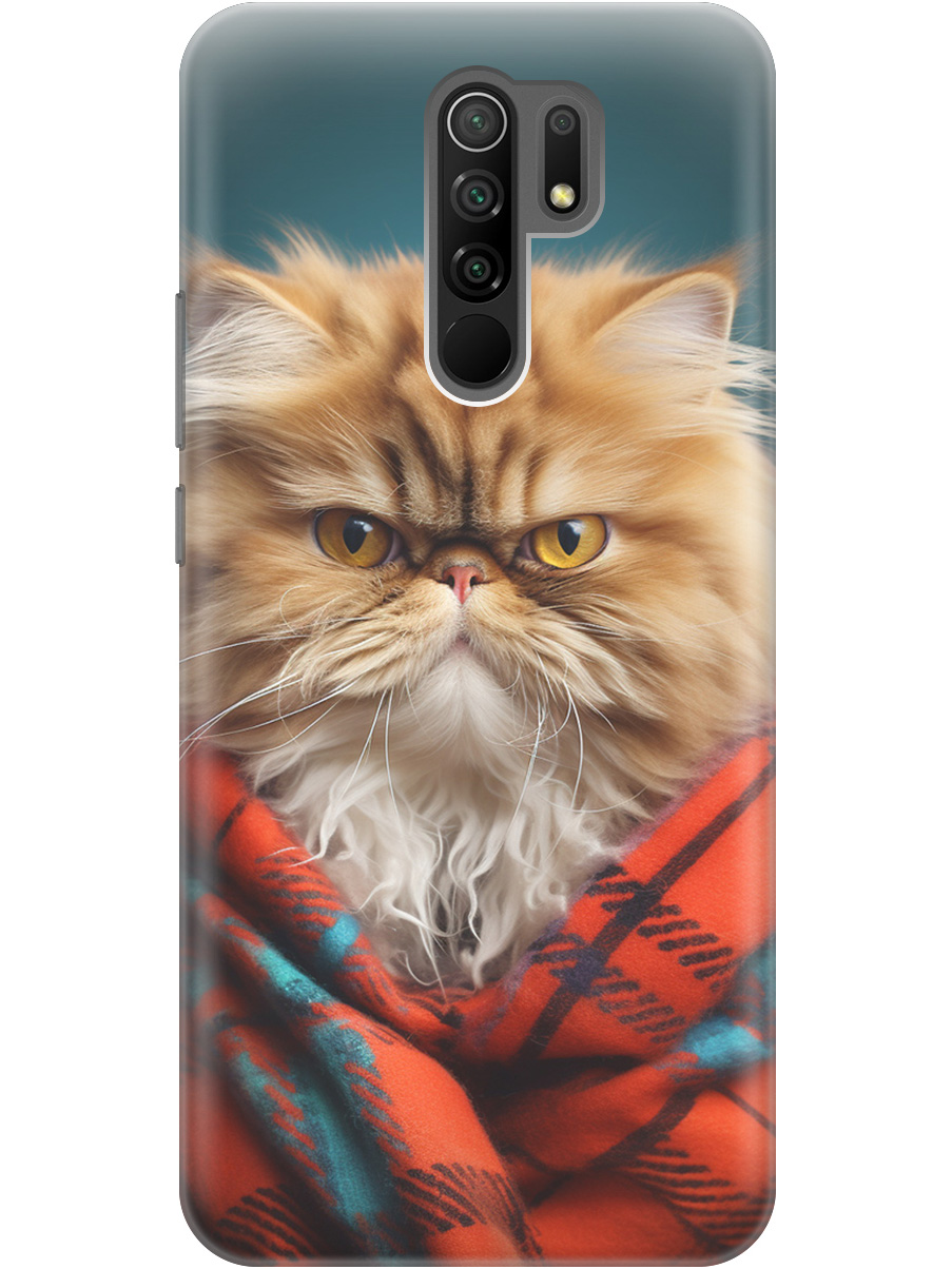 

Силиконовый чехол на Xiaomi Redmi 9 с рисунком "Недовольный котик", Красный;синий, 20000748