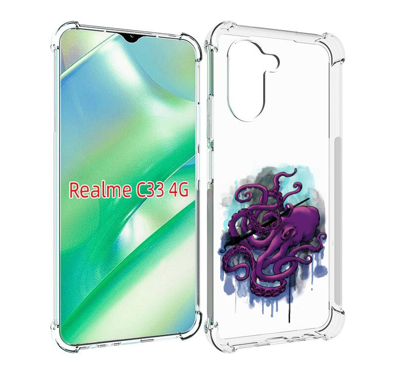 

Чехол MyPads фиолетовый осьминог для Realme C33 4G, Прозрачный, Tocco