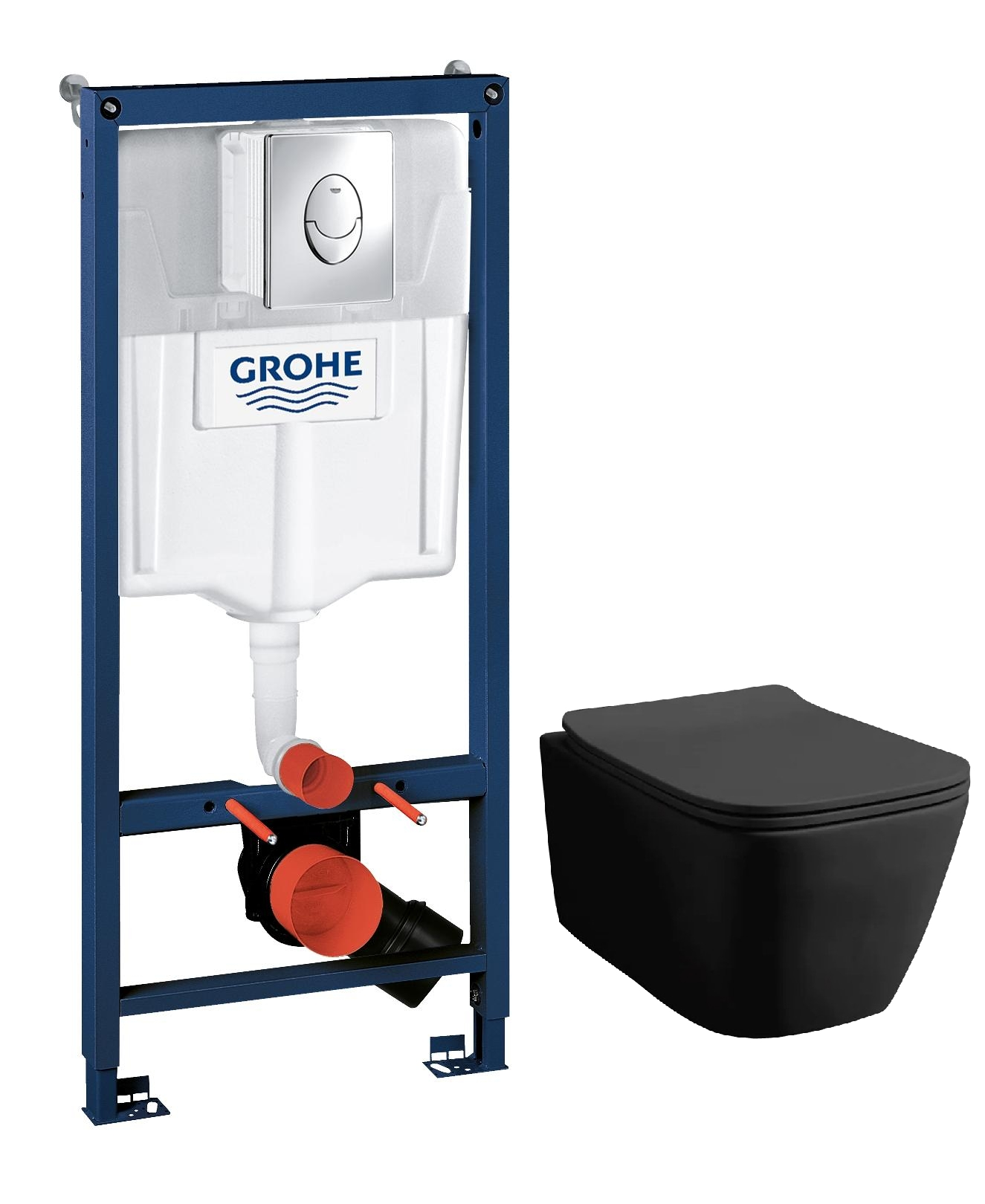 

Комплект инсталляция Grohe 38721001 кнопка хр. овал + унитаз Azario Boca AZ-2002MB