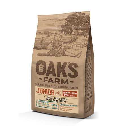 

Сухой корм для щенков OAKS FARM GF Junior, лосось, криль18.2кг, GF Junior