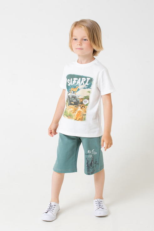 фото Хлопковые шорты с принтом на резинке crockid кр 4991/к292 зеленый 128