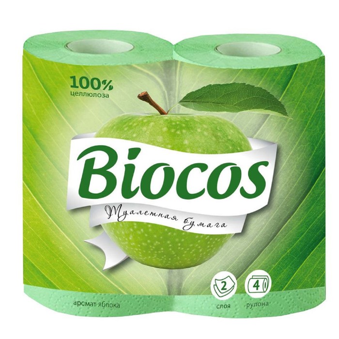 Туалетная с ароматом яблока BioCos, 4 рулона (4 шт)