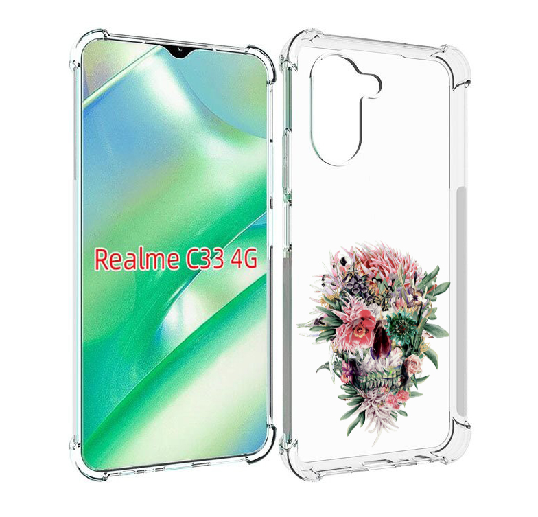 

Чехол MyPads череп из цветов для Realme C33 4G, Прозрачный, Tocco