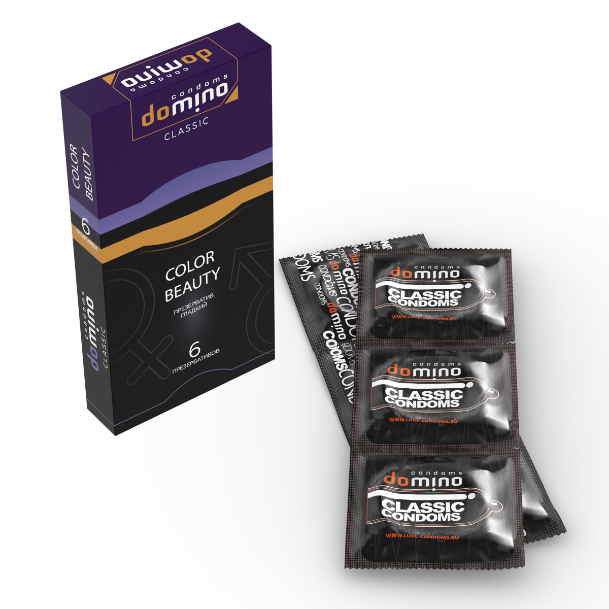 Купить Разноцветные презервативы DOMINO Classic Colour Beauty - 6 шт. Domino, золотистый; фиолетовый; черный, латекс