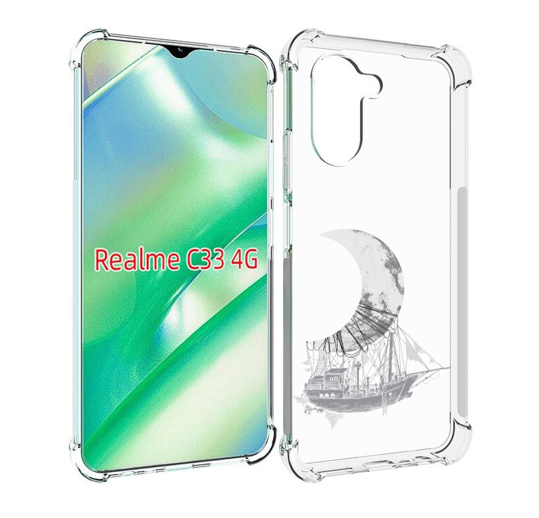 

Чехол MyPads черно белый корабль полумесяц для Realme C33 4G, Прозрачный, Tocco