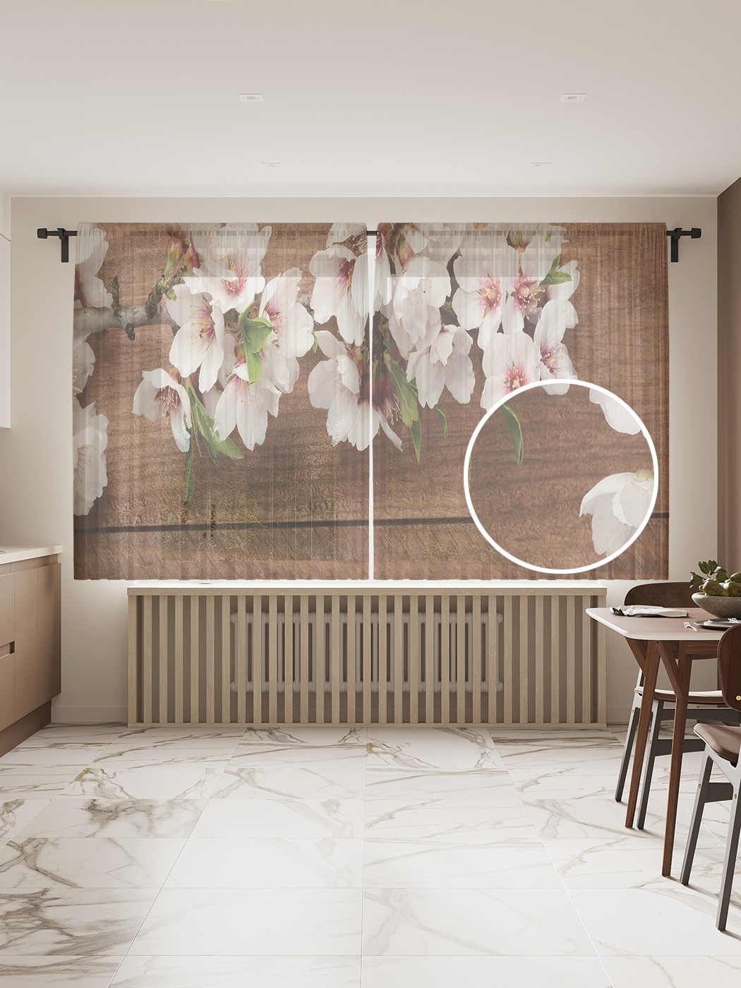 

Фототюль JoyArty "Цветущая ветка на полу" 145x180см, 2 полотна, лента, 50 крючков, Цветущая ветка на полу