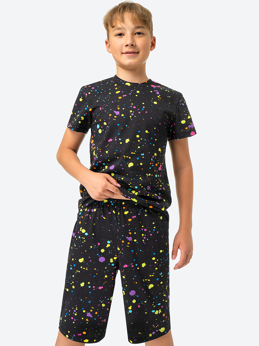 

Костюм для мальчика детский Happy Fox летний хлопковый HF4872SP брызги.черный 158, HF4872SP