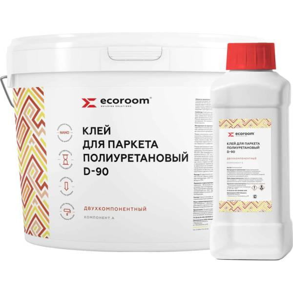 фото Полиуретановый клей ecoroom 2к d-90 для паркета, 10 кг, комплект из 2-х частей: а+б е-puкл