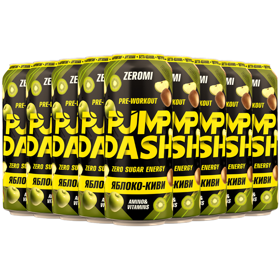 Энергетик Zeromi Pre-Workout Pump Dash спортивный яблоко-киви, 12 шт х 500 мл