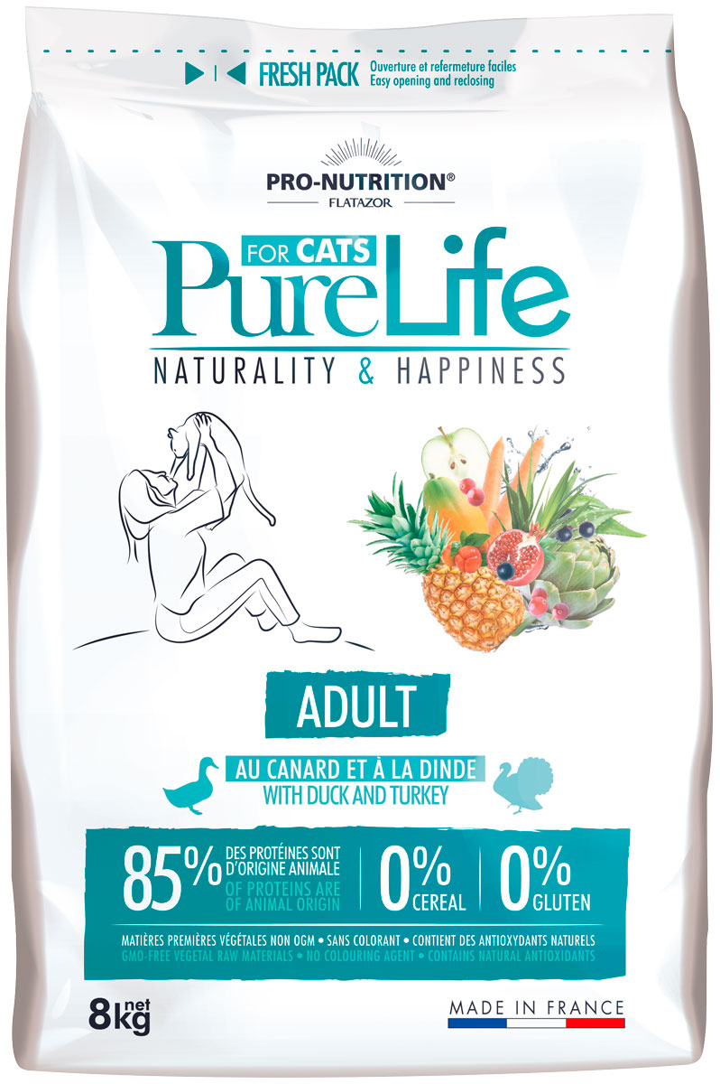 

Сухой корм для кошек Flatazor PURE LIFE ADULT, утка, индейка, 8кг, PURE LIFE ADULT