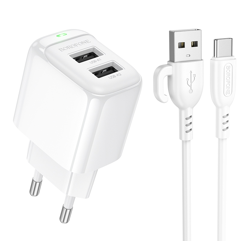 

Сетевое зарядное устройство Borofone BAS41A USB Type-C 2xUSB 2.4 А белый, BAS41A