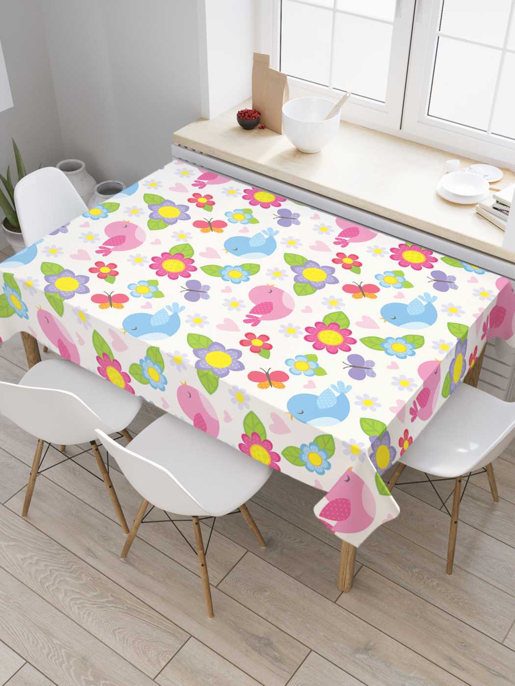 

Скатерть прямоугольная JoyArty "Весенние радости" из оксфорда, 180x145 см, Белый, Весенние радости