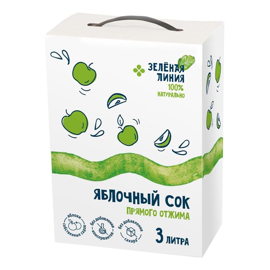 

Сок Зеленая линия яблочный прямого отжима 3 л