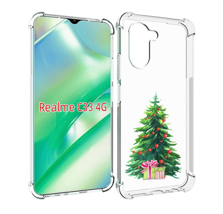 Чехол MyPads Елка новогодняя с подарками акварель для Realme C33 4G