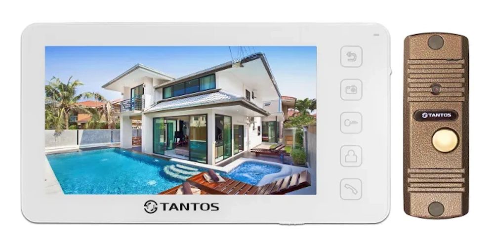 Комплект видеодомофона Tantos Prime (белый) и Walle+ (медь)