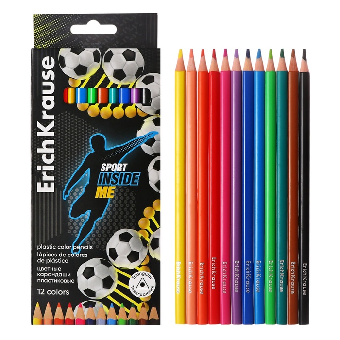 

Карандаши ErichKrause Sport DNA 12 цветов трехгранные, пластиковые с европодвесом
