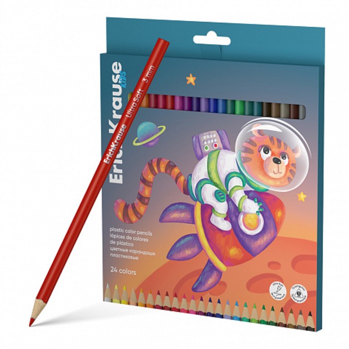 

Карандаши ErichKrause Kids Space Animals 24 цвета, пластик, трехгранные, европодвес